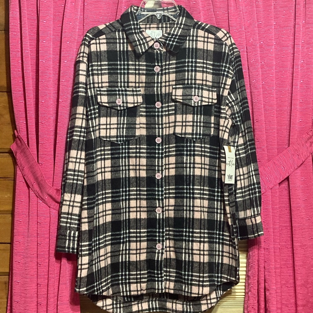 Baby Pink & Black Plaid Polo Shirt - YMI